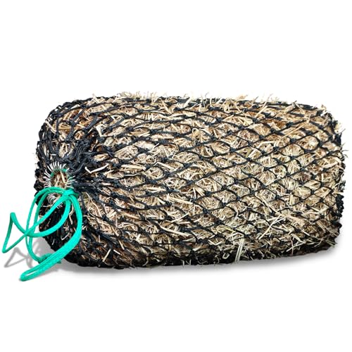 MIYABALA Square Bale Hay Nets for Horses Premium PE Slow Feed Net with 1.6 Hole Suitable for 36x18x18 to 45x25x17 Inches Hay Bales Drawstring Closure for Easy Loading