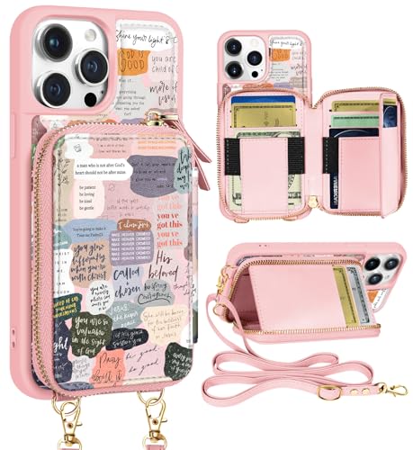 Shorogyt for iPhone 13 Pro Max Case Wallet Crossbody, RFID Blocking Card Holder Slots Designer Christian Quotes Leather Handbag Purse Phone Cases with Lanyard for iPhone 13 Promax