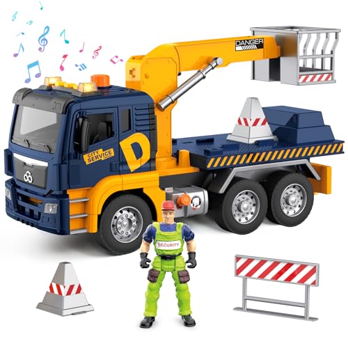 BunnyJOY Camión de Juguete para Niños con Grúa Ajustable, Luces y Sonidos – Camión de Construcción, Juegos de rol, Set con Figura y Accesorios, Regalo para Niños 3+ Años