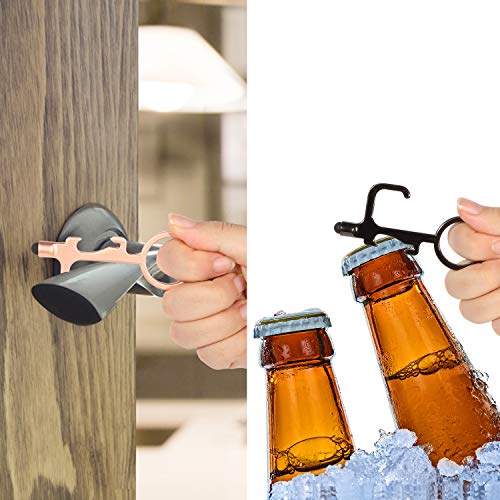 Zocy 3 Pack No Touch Door Opener for Handle and Button, Clean Key Keychain for Outdoor Public, Perfect Copper Zinc Alloy Germ Key Touchless Key Tool Pusher (Black/Gold/Rose Gold)