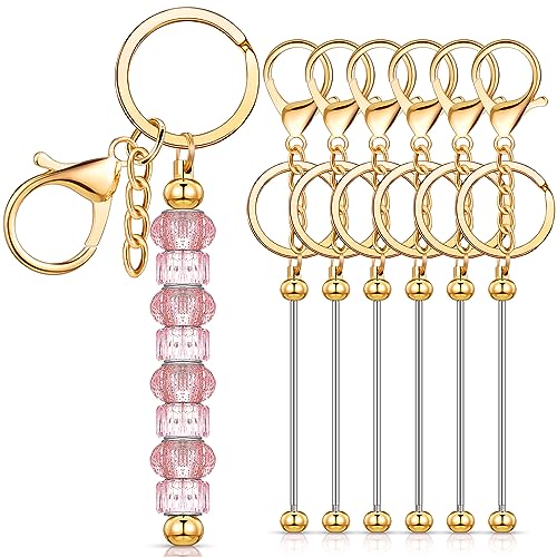 Huwena 6 Pcs Beadable Keychain Bars Blanks Bead Keychain Metal