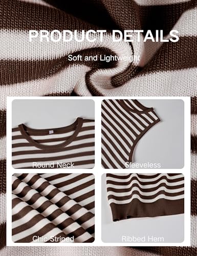 Image of Hongsui Women's Striped Color Block Sweater Vest Ribbed Knit Tank Tops Oversized Crewneck Pullover
