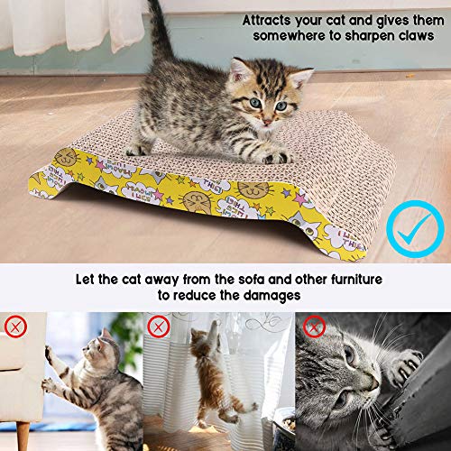 Cat-Scratcher-Cardboard-with-Catnip-Pack-of-2-Recycle-Corrugated-Cat-Scratching-Board-Reversible-Replacement-Pad-Lounge-Cute-Wave-Design