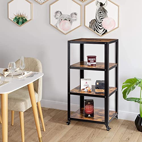 Soduku Utility Cart 4 Tier Wood Metal All Purpose Rolling Storage Cart For Office Home Kitchen #TOP1