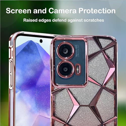 Image of VONZEE Gradient Glitter Case for Moto Edge 50 Fusion /Moto G96, Luxury Electroplated 3D Cube, Diamond Bling Shiny Soft TPU Clear Shockproof Women Girls Protective Phone Cover (Rose Gold)