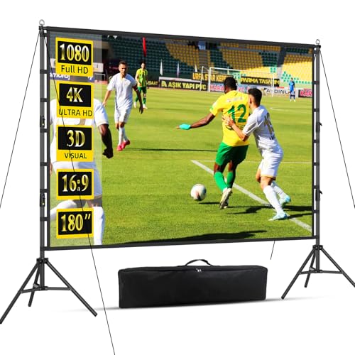 Outdoor Projector Screen with Stand 180 inch Indoor Movie Screen 16:9 4K Rear Front Portable Projection Screen Quick Setup Foldable Travel Home Theater Screen with Carry Bag for Backyard Camping