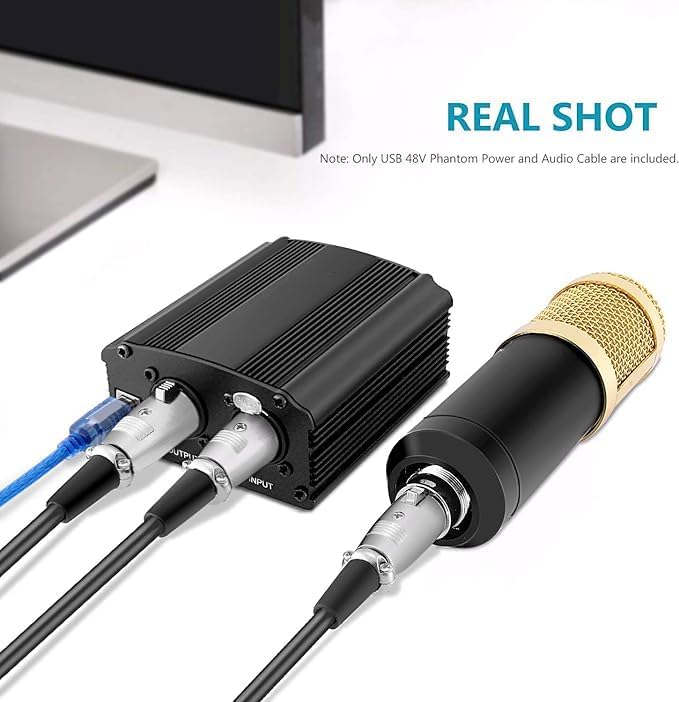 Image of XLR Phantom Power Supply, DC 5V, USB Powered, with 118.5in /59in Cables, Black