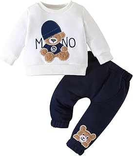 Bambino Ragazzi Set di Vestiti Manica Lunga con Lettere Stampate Carino Orso Ricamato Felpa + Pantaloni 2Pcs Completo Abiti Primaverili Autunnali