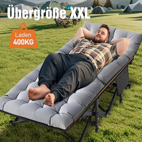 Meulbaty Übergroßes Klappbett mit Matratze – 46 cm breit, 400 kg Heavy Duty Stahlrahmen und Oxford-Stoff, 198x81x46 cm, ideal für Erwachsene, Garten und Reisen (XXL Grau)