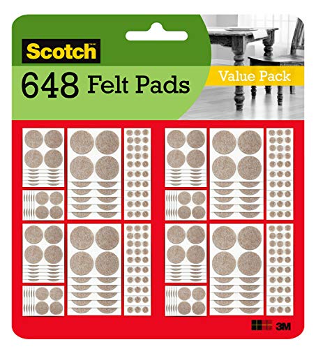 Scotch Felt Pads Value Pack, 648 Pcs, Round, Beige, Easy-to-apply, Self-Stick design, Reliable protection from nicks, dents and scratches, Assorted Sizes 3/8', 3/4', 1' & 1.5' inch Pads (SP845-4)