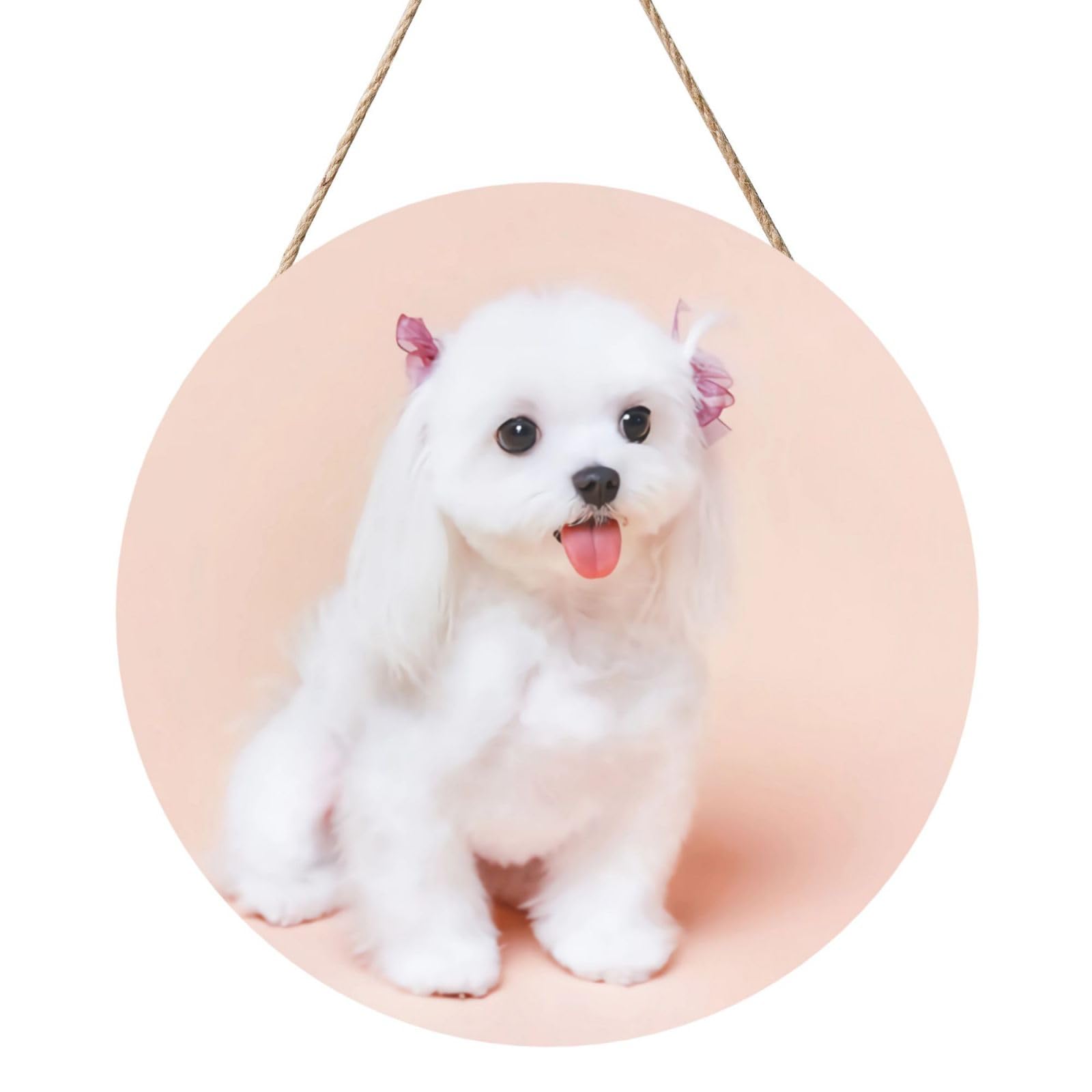 InOmak Cute Maltese Dog Puppy, Round Wood Panel Painting 12 in, Wall Hanging Painting For Home