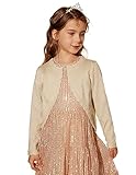 Girls Glitter Bolero Shrug Sweater Cardigan for Dress Apricot Gold 10Years Long Sleeve