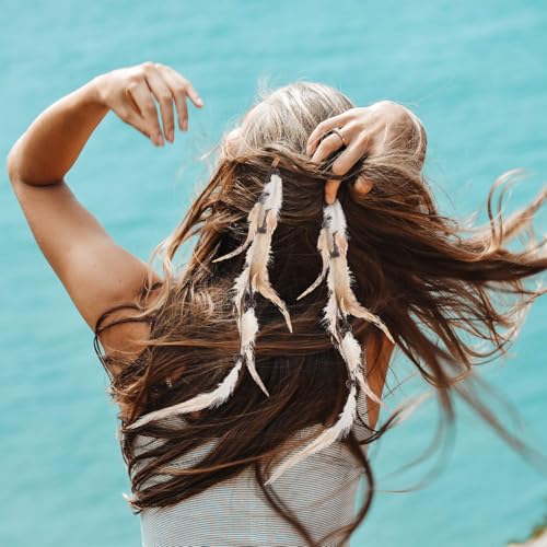 Plumas vintage accesorios cabello de estilo étnico con 6 piezas para mujer 4