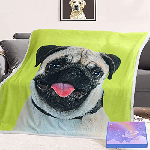 Anamee Pug Throw Blanket, Pug Gifts For Pug Lovers Cartoon Pug Dog Printed Sherpa Blanket For Mom Kids, Dog Lover Gifts For Women Adults Pug Pet, Soft Warm Plush Blanket For Bed Couch #TOP14