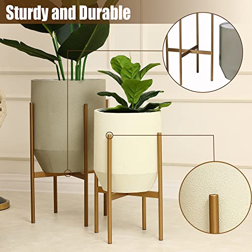 Luxenhome Planter With Stand, Set Of 2 Plant Pots, Gray/White Planters For Indoor Plants, Modern Plant Pot With Indoor Plant Stand, Plant Pots Indoor With Gold Stand, Luxury Pots For Indoor Plants #TOP4