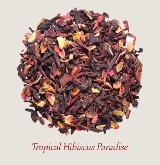 Image of Blossom & Brew Tropical Hibiscus Paradise Tea (3.526oz) - 100% Dried Hibicus Flowers - Caffeine-free Loose Petals Floral infusion te de flor de jamaica - Natural Agua de Jamaica