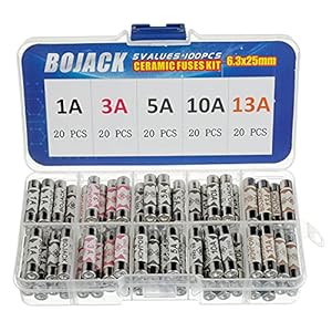 BOJACK 5 Values 100 pcs 1 3 5 10 13 A amp 240 V Volt Household Mains Plug Fuse 6.3×25 mm 0.25x1Inch BS1362 Ceramic Tube…