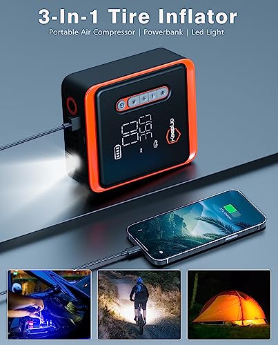Image of Tire Inflator Portable Air Compressor - KEEPUP 150 PSI Cordless Air Pump with Rechargeable Battery for Car Tires Ebike Motorcycles Bicycles Balls with Tire Gauge Pressure, Dual-Use Type