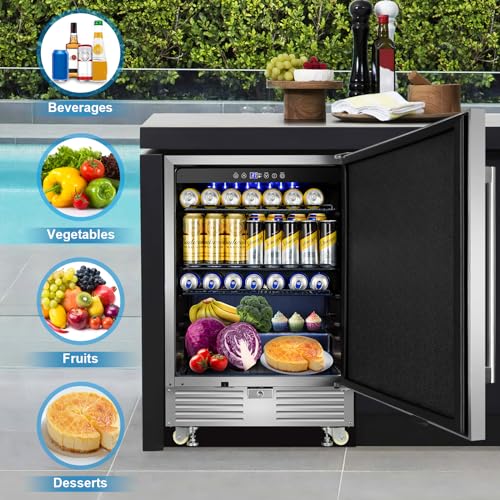 Image of FoMup 24 inch Undercounter Outdoor Beverage Fridge, Stainless Steel with Wheels