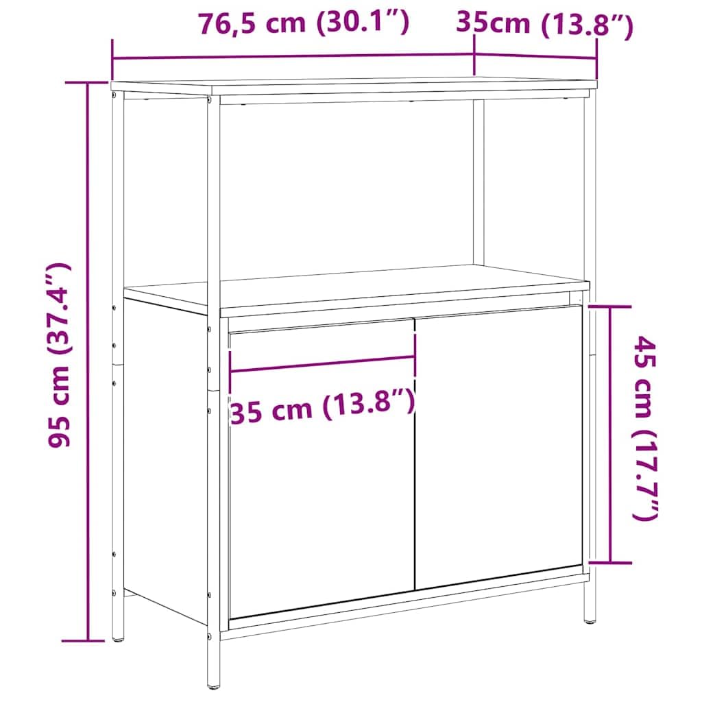 Armadietto da bagno grigio Sonoma con 3 ripiani e anta, 76,5 x 35 x 95 cm, in legno, per bagno, WC degli ospiti, lavanderia, con piedini regolabili e montaggio a parete, pratico stoccaggio e