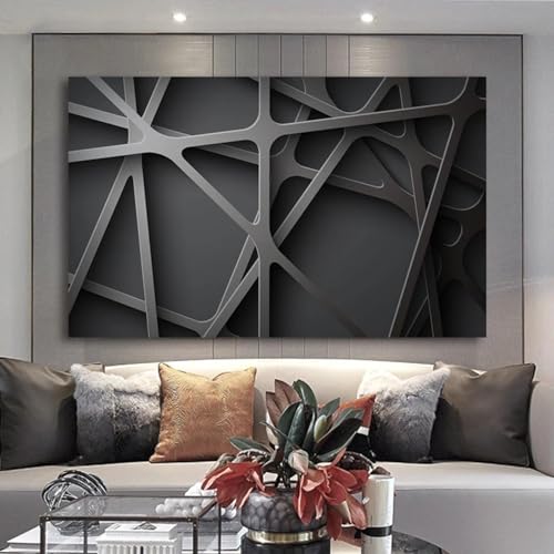 Art mural ligne noire moderne KEBIA pour salon sans cadre