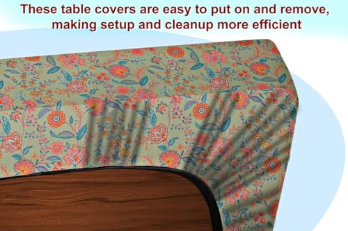 Image of The Furnishing Tree Elastic Cotton Rectangular Dining Table Cover 30x48 in Inches Floral Multicolor on Green Base