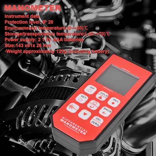 Manometer, Professional Air Pressure Meter, Dual-Port HVAC Digital Manometer Gas Pressure Tester,12 Selectable Units Differential Pressure Gauge, Large TFT Display with Backlight