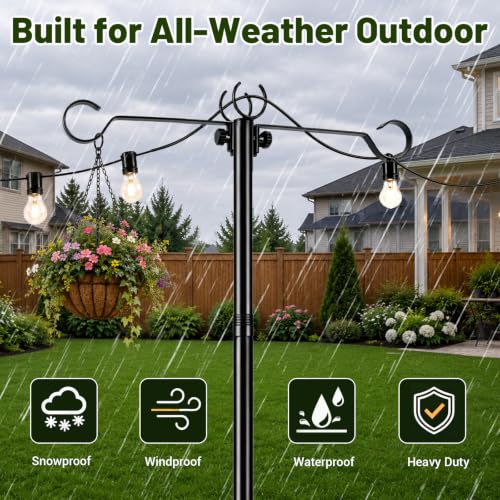 4 Pack Outdoor String Light Poles 10 ft with Detachable Side Crossbars - image 5