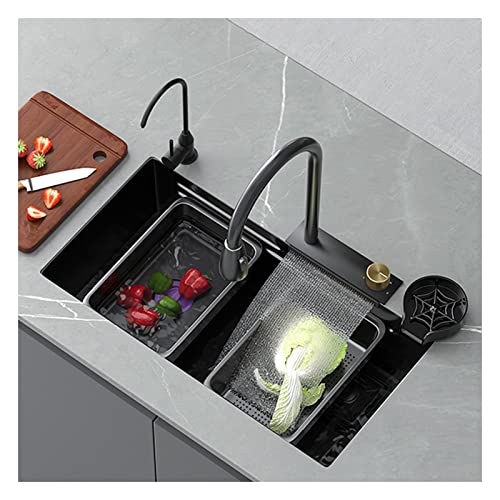 Évier de cuisine à cuve unique en acier inoxydable 304 avec robinet extractible cascade
