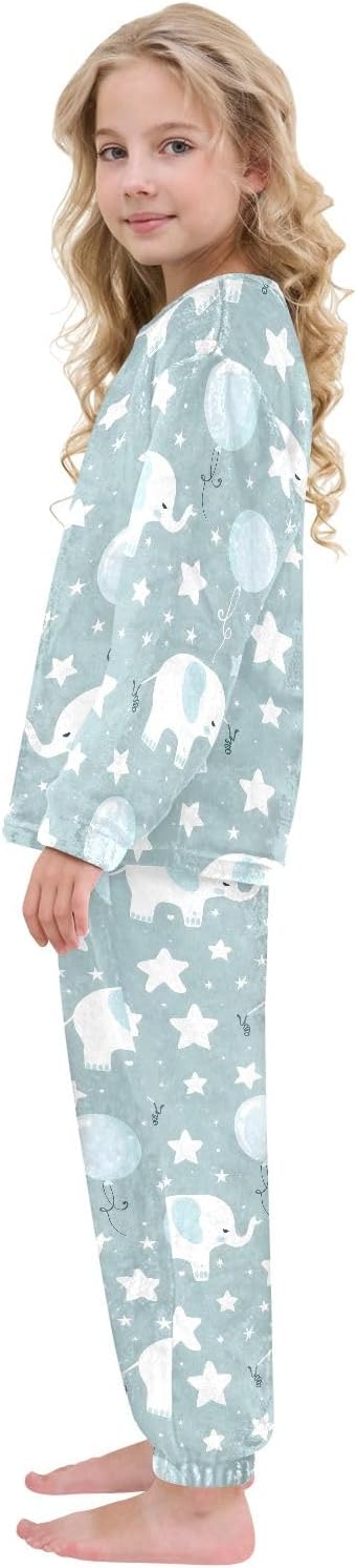 Kids Flannel Sets Animal Elephant Stars and Balloon Warm Plush Relaxed Clothing for Boys and Girls