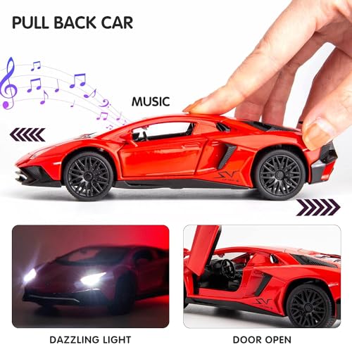 Image of Lamborghini LP-750 1:32 Model Car with Box, Zinc Alloy Pull Back Toy car with Sound and Light for Kids Boy Girl Gift [Colors as Per Stock]