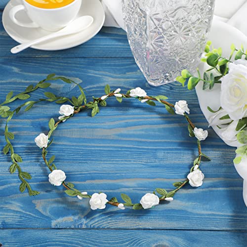 Foto von 6 Stück Blumen Krone Frauen Hochzeit Blumen Haar Girlande Boho Blumenkranz Blumen Braut Kopfschmuck Grün Krone Verstellbare Blumengirlande Stirnbänder für Hochzeit Zeremonie Party Urlaub