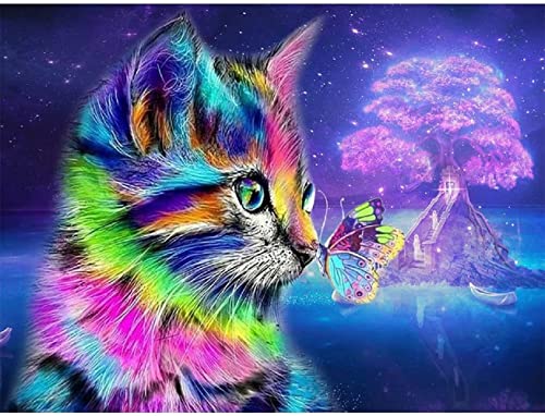 WHATWEARS 5D Diamand Painting Kits für Erwachsene, Katze DIY Diamant Painting Set, Full Drill Diamant Malerei Set, Diamand Painting Bilder für Home Wand Décor(40X30cm,Rahmenlos) Cover