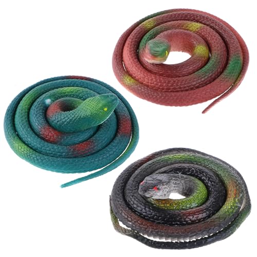 Grevosea 3 Stück Gummischlange künstliche Schlangen gummischlange schlangen Schlange Spielzeug für Garten, Streich, Requisite, Vögel erschrecken, Halloween, Partygeschenke