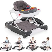 INFANS Baby Walker, 5 in 1 Behind Walker Learning Seated Rocker Bouncer with Removable Music Tray, Adjustable Height, Washable Seat Cushion, Foldable Activity Center for Toddlers (Grey)