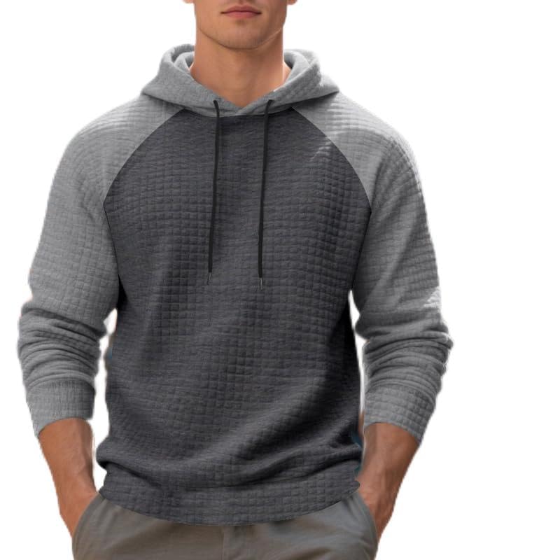 ZOCANIA Sweatshirts for Men Long Sleeve Waffle Knitted Sweater Drawstring Hoodies Mens Color Block Pullover Casual Hoody