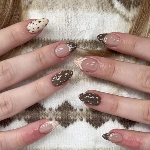 Nails Press on - Short Almond, Cute Brown Fawn Print