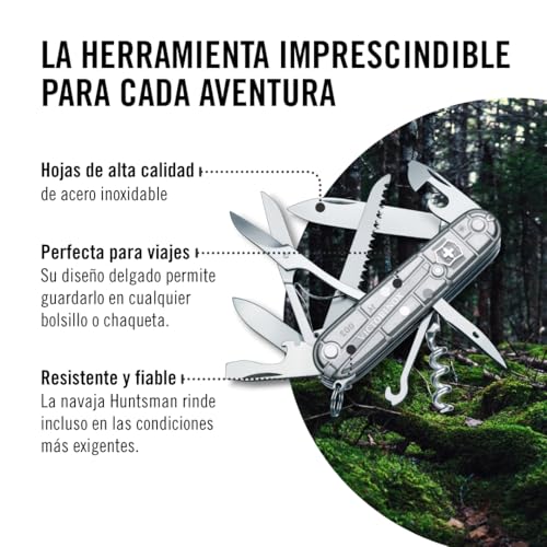 Image of Victorinox Huntsman Swiss Army, 15 Functions Pocket Knife, Silver Tech | Swiss Made Multi-Tool with Wood Saw, Scissors & Screwdriver Compact Design for Camping, Hiking and Daily Carry