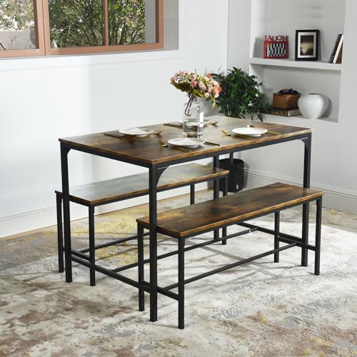 Opiniones y reviews de Comedores y Antecomedores los más recomendados. 50 HOMYLIN Juego de Mesa y Sillas de Comedor, Mesa de Comedor de Cocina de Madera Rústica con 2 Bancos, 4 Asientos, Ideal para Casa, Cocina y Comedor. Vintage.