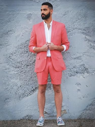 Men's Summer Suit 2 Piece Slim Fit Shorts Suits for Men Lightweight Tuxedo for Prom Beach Wedding4