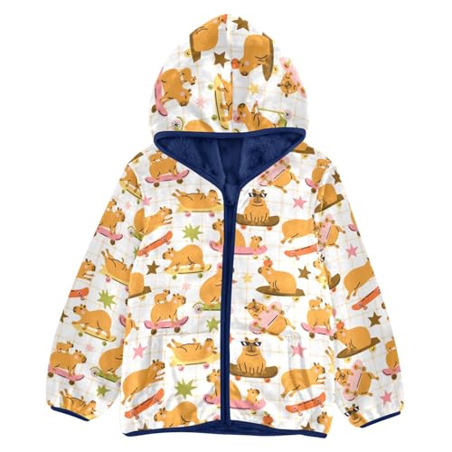Cute Capybara Toddler Fleece Jacket Baby Boys Hooded Zipper Long Sleeve Thick Warm Outerwear 3-10 Years