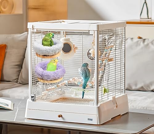 Image of 2Pcs Bird Perch Stand Platform Plush Parrot Hanging Hammock Warm Bird Nest Snuggle Hut Birds Sleeping Bed Wood Perch for Parrot, Budgies, Parakeet, Cockatiels, Conure, Lovebirds-Purple&Grey