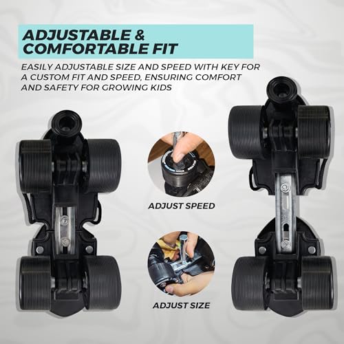Image of JASPO Razor Adjustable Roller Skates | Unique Ankle Support | 61mm PU Wheels | Anti-Skid Surface | Lightweight | Quad Skates for Kids & Adults (Size 25-31 cm, Age 8+)