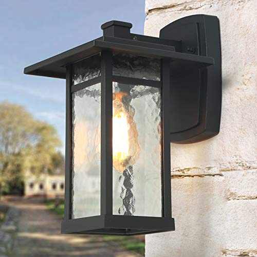 LOG BARN Exterior Light Fixtures Black Large Outdoor Wall Lantern with Water Glass for House Porch
