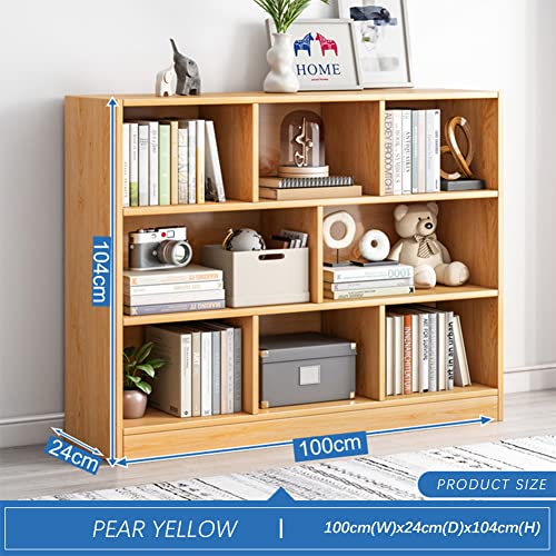 Image of IOTXY Open Shelf Low Bookcase - Wooden 3-Tier Cube Bookshelf, Pear Yellow