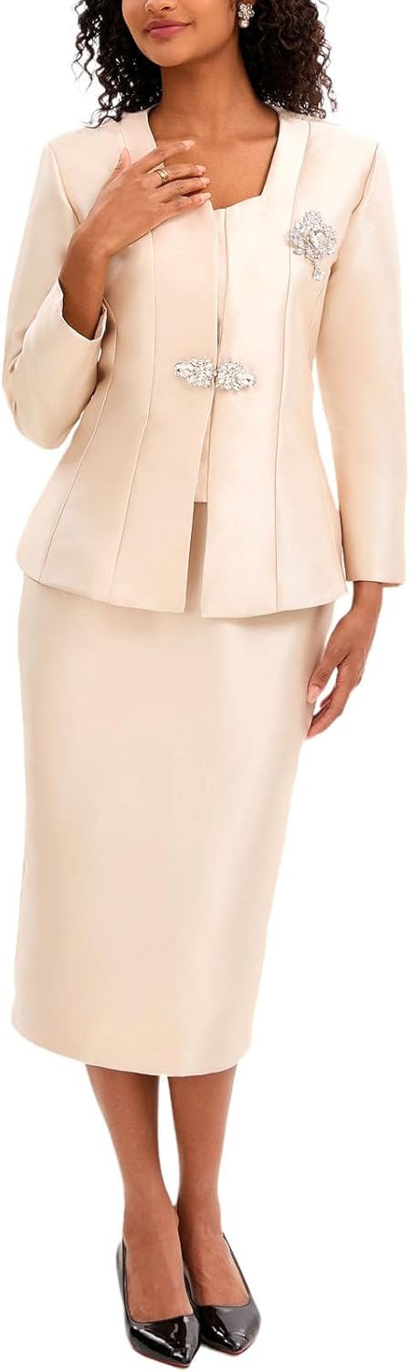 Women's 2 Piece Church Suits for Formal Occasion with Handmade Diamond Mother's Gift Church Set - Image 3