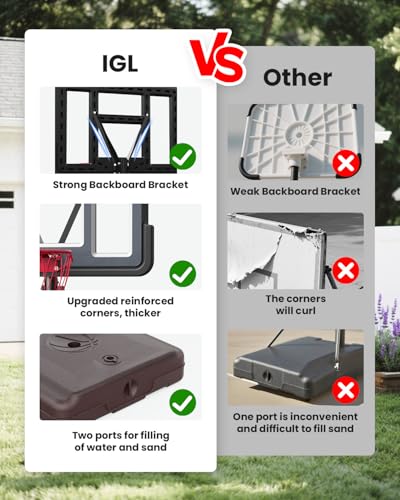Image of IGL Kids Basketball Hoop Outdoor | 4-8.5ft Adjustable Height | 33 inch Shatterproof Backboard | Fillable Base & Extra Anchor | Portable Goal w /Wheels for Backyard Driveway