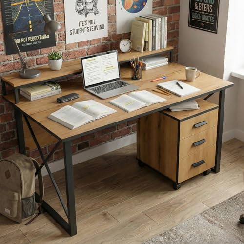 Image of FFO Computer Table with Storage | Multipurpose Office Desk for Home & Work with Riser| Study Table for Students | Sturdy PC Table with 1 Year Warranty | DIY Assembly (150x60)