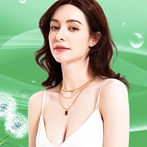 Moonlit Dew 18K Gold Necklace For Women 3 Layered Necklaces For Women Choker Cz Emerald Birthstone Necklace For Women #TOP1