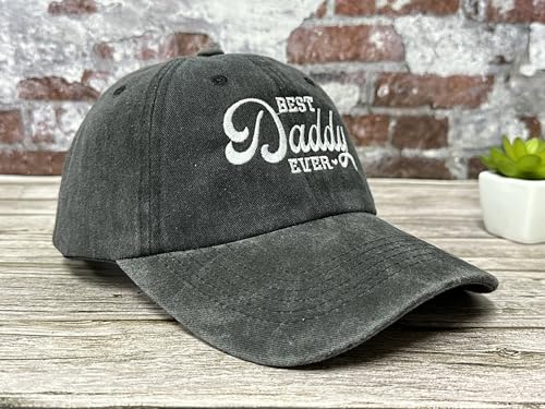 Hepandy Embroidered Best Daddy Ever Hat for Men, Gifts for Fathers Day Birthday, Washed Black Cotton Denim Baseball Cap Dad Hat